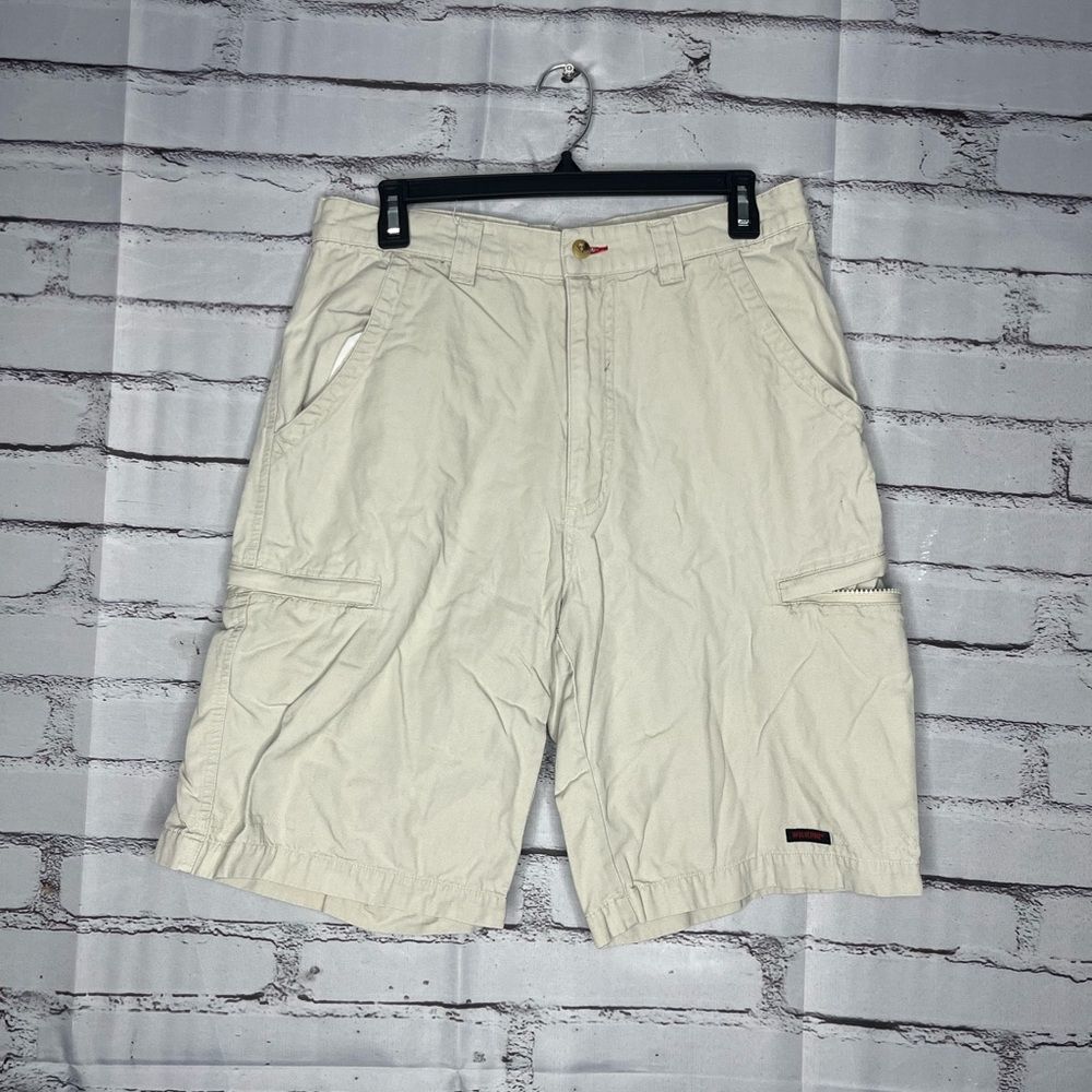 Wolverine Cream Cargo Shorts with Relaxed Fit SZ 32 Stretch Button Zip Utility